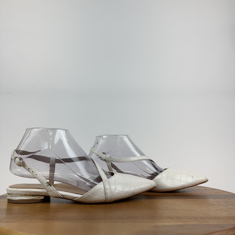 New Womens Naturalizer Hawaii White Faux Leather Croc Print Slingback Flat Sz‎ 6